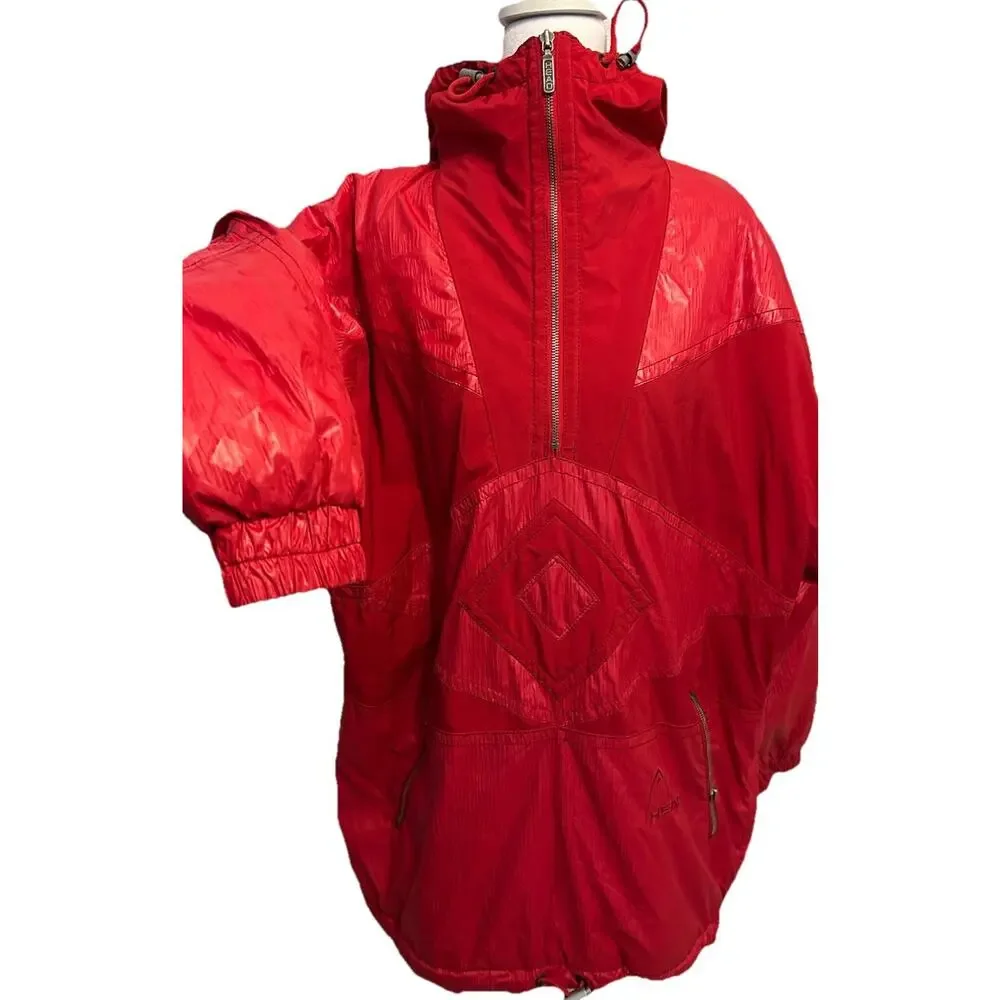 VTG 80s Red Ski Jacket Diamond Aztec Retro Hooded GORGEOUS Parka Snow Outdoor L